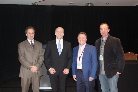 Arnold O. Beckman Medal and Award Recipient, Dr. Bohuslav Gaš, Dean of Faculty of Science at the Charles University in Prague, Czech Republic, stand with members of SCIEX and MSB 2016. Standing left to right are Professor James Landers, Chairman MSB Strategic Planning Committee; Dr. Bohuslav Gaš, Dean of Faculty of Science at the Charles University in Prague; Jeff Chapman, Senior Director, CE Business Unit, SCIEX; and Dr. Philip Britz-McKibbin, MSB 2016 Conference Chair. Photography courtesy of Alicia DiBattista, taken at MSB 2016, Niagara-on-the-Lake (Photo: Business Wire)