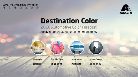 Axalta’s color trends presented in Destination Color 2016 are grouped into four color destinations that reflect megatrends: Newtopia, Pop_up Zone, Inner State and Cyber Scene that reflect an array of colors for consumers with different personal tastes and styles as well as vehicle preferences. (Graphic: Axalta)