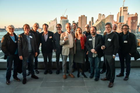 Shocase Founder and CEO Ron Young (center) celebrates the launch of the Shocase Thought Leaders program with marketing industry dignitaries. From left to right: Kirk Cheyfitz, Story Worldwide; Bill Sandwick, Sandwick Media; David Kirkpatrick, Techonomy; Mike Kelly, Unruly Media; Barry Wacksman, R/GA; Ron Young, Shocase; Justin Walker, Wheels Up; Katlean De Monchy, Nextpert News Network; Claude Salzberger, MBLM; Canice Neary, Laughlin Constable; Roger van den Bergh, Onoma; Jerry Kuyper, Jerry Kuyper Partners; and Michael Souter, Territory Brands. (Photo: Business Wire)