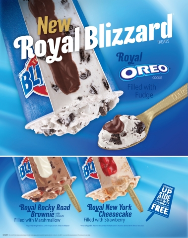 The new Royal Blizzard Treat line from the Dairy Queen brand includes a classic OREO Blizzard Treat with a decadent center of fudge, the Royal New York Cheesecake, filled with a strawberry center, and the Royal Rocky Road Brownie with peanuts and brownie pieces, filled with a marshmallow center. (Photo: Business Wire)