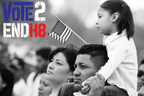 AIDS Healthcare Foundation (AHF) and its Latino Outreach and Understanding Division (LOUD) will host a march and rally on Thursday, May 5th from 4-6 PM in downtown Los Angeles to launch Vote 2 End H8, a new public awareness campaign and voter registration drive to draw attention to how hateful, anti-immigrant rhetoric by political candidates contributes to ongoing health disparities and disproportionate rates of HIV/AIDS in Latino communities. (Graphic: Business Wire) 