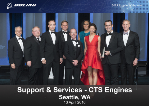 CTS Engines Team Accepts 2015 Supplier of the Year Award From left to right: Paul Pasquier, Boeing Vice President, Global Technology and Supplier Management, Engineering, Test & Technology; Jack House, Boeing Vice President, Supplier Management, Defense, Space & Security; Vesa Paukkeri, President and COO, CTS Engines; Kent Fisher, Boeing Vice President and General Manager, Supplier Management, Commercial Airplanes;	James Green, VP of Sales and Customer Service, CTS Engines; Joan Robinson-Berry, Boeing Vice President, Supplier Management, Shared Services Group; Jana Neff; Brian Neff, CEO, CTS Engines; Pat Shanahan, Boeing Senior Vice President, Supply Chain & Operations (Photo: Business Wire)