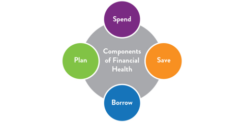 The eight indicators CFSI has developed are based on these four components of financial health. (Graphic: Business Wire)