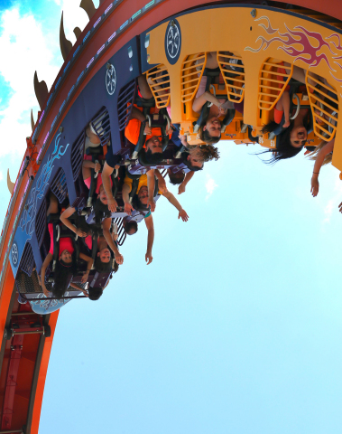 The looping sensation, Fireball, is now open at Six Flags Fiesta Texas in San Antonio. Guests are rocketed forward-and-backward through 360 degree revolutions and a feeling of weightlessness during their thrilling journey. (Photo: Business Wire)