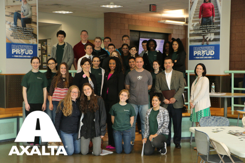 Axalta's Lisa Miree-Luke, pictured center of second row, joined by Youth Leadership Academy students ... 