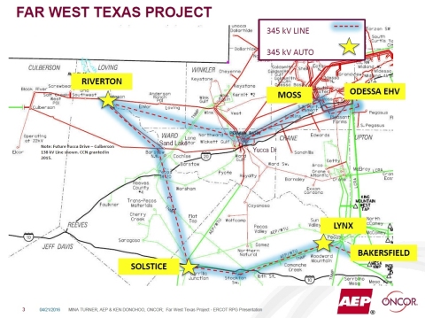 Far West Texas Project scope illustration. Source: AEP and Oncor presentation to the ERCOT Regional Planning Group on April 21, 2016.