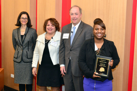 From left: ComEd President and CEO Anne Pramaggiore, Peoples Gas and North Shore Gas Vice President of Operations and Maintenance Lori Flores Rolfson, Nicor Gas Vice President of Business Support Patrick Whiteside and 2016 CONSTRUCT program graduate Ebonnie Jarrett. (Photo: Business Wire)