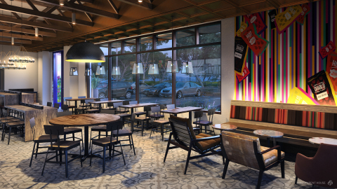 Heritage: Inspired by its culinary roots in Mexican-inspired food with a twist, this style is a modern interpretation of Taco Bell’s original Mission Revival style characterized by warm white walls with classic materials in the tile and heavy timbers.  (Photo: Business Wire)