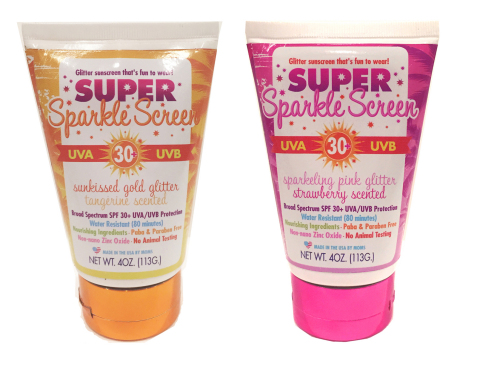 SUPER Sparkle Screen 80 minute broad spectrum water resistant sunscreen with glitter. (Photo: Business Wire)