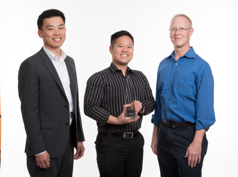 City of Lake Forest, CA: Glenn Park, City of Lake Forest EnerGov Project Manager, stands with Simon Shin, GIS/Application Technician, and Doug McBratney, IT Manager after receiving their award (Photo: Business Wire)