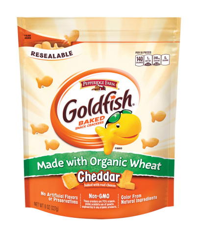 Goldfish Made with Organic Wheat are available nationally and come in three delicious flavors: Cheddar, Parmesan and Saltine. (Photo: Business Wire)