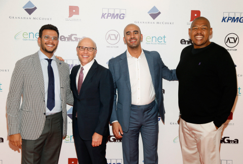 Prince Bandar Al Saud, David McCourt chairman and CEO of Granahan McCourt, Omar Talib and Hollywood actor Omar Miller at the launch of ALTV (Photo: Business Wire)