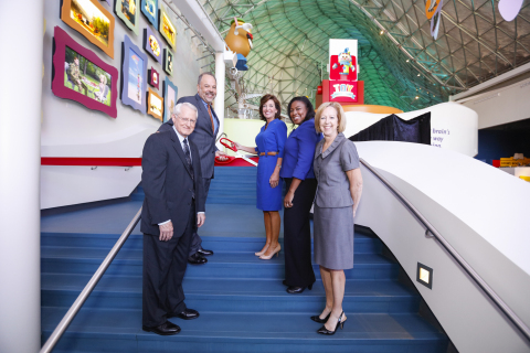 The Toy Industry Association kicked off its 100th anniversary celebration Thursday, September 17, 2015 during a ribbon cutting ceremony for the new Toy Halls of Fame exhibit at The Strong National Museum of Play in Rochester, New York. The Strong’s President and CEO Rollie Adams, Toy Industry Association President and CEO Steve Pasierb, Lieutenant Governor Kathy Hochul, Rochester Mayor Lovely Warren, and Monroe County Executive Maggie Brooks unveiled the state-of-the-art exhibit. (Photo: Business Wire)