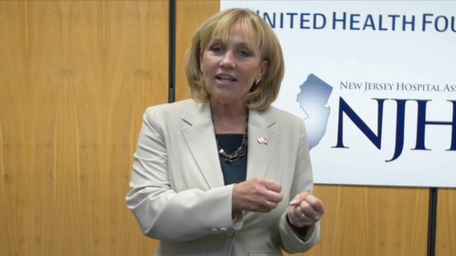 New Jersey Lt. Gov. Kim Guadagno speaks during a forum to raise awareness about the complexities of managing veterans' health where a $1.35 million grant between NJHA's Health Research and Educational Trust and United Health Foundation was announced to bolster veteran health programs and facilitate access to high-quality, community-based mental health, behavioral health and supportive services for veterans and military families in underserved areas of New Jersey (Video: Christopher Gregory).