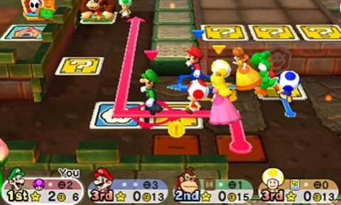 Mario Party Star Rush’s main mode, “Toad Scramble,” uses a new open style of map that allows up to four players to move around freely instead of linear space movements. (Graphic: Business Wire)