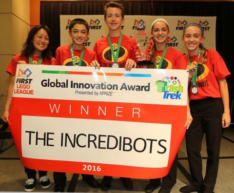 Students’ ideas to improve waste management became award-winning inventions at the sixth annual FIRST® LEGO® League Global Innovation Award Contest presented by XPRIZE® on Weds., June 22, 2016 in Washington, DC. Team “The Incredibots” of Gahanna, Ohio, won first prize for “The Styro-Filter” – a device converts Styrofoam waste into activated carbon that can be used to purify water. The patent-pending Styro-Filter has potential to reduce the nearly two billion pounds of non-recyclable Styrofoam thrown away each year in the United States. FIRST LEGO League teams from 21 countries submitted their inventions for consideration. (Photo: Business Wire)