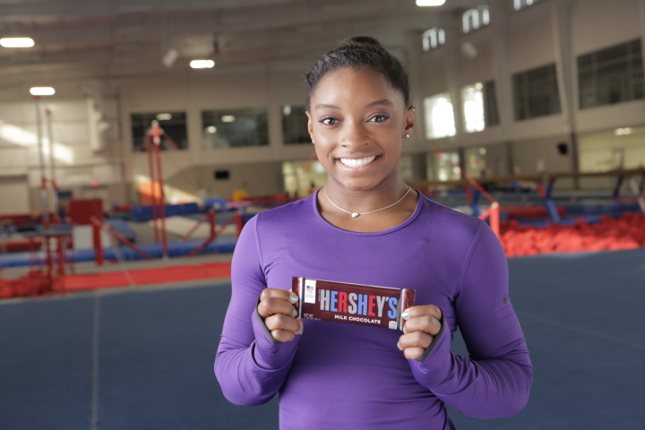 Hershey's Chocolate Unveils Partnership with U.S. Gymnast Simone Biles and  Campaign That Delivers Messages on Chocolate Bars to Team USA Athletes |  Business Wire
