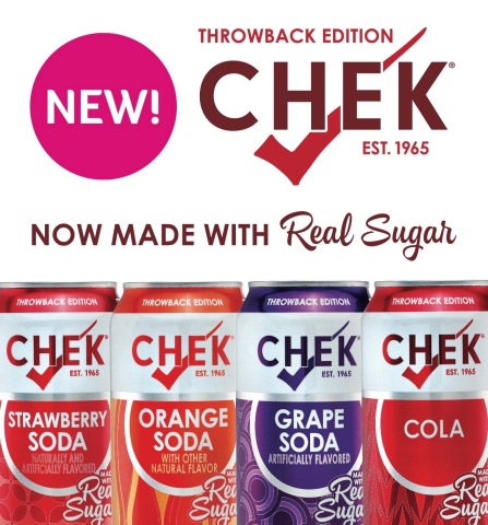 Shoppers can find Chek Real Sugar in a fun retro can, available in four favorite flavors, including cola, grape, orange and strawberry. (Photo: Business Wire)