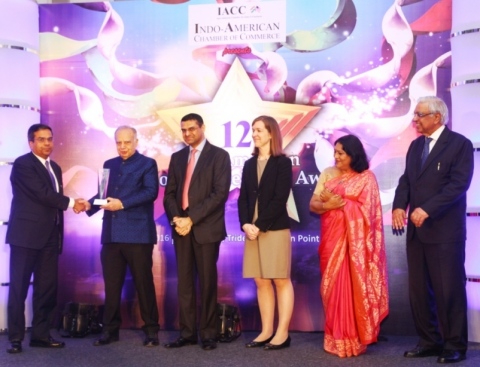 Dr. Keshab Panda (Extreme Left), CEO & Managing Director at L&T Technology Services, receives the Company of the Year award from Mr. Sunder Advani, President, Indo-American Chamber of Commerce, West India Council (Photo: Business Wire)