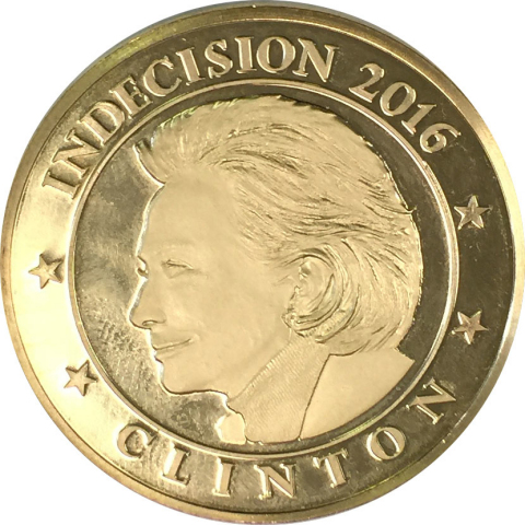 Etched likeness of Democratic candidate Hillary Clinton facing left (Photo: Business Wire)