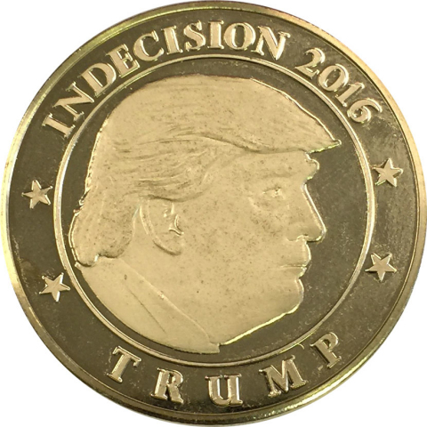 Etched likeness of Republican candidate Donald Trump facing right (Photo: Business Wire)