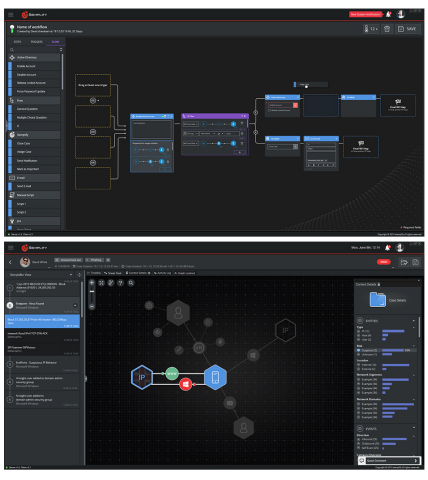 With Siemplify's ThreatNexus platform, analysts can address a broad range of security operations. As shown in the images, analysts can have the benefit of both deeply contextualized investigation, as well as automated and semi-automated response by leveraging the ThreatNexus orchestration module when needed. (Graphic: Business Wire).