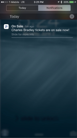 Push notifications let you know when your favorite artist announced an upcoming show or when tickets are on sale. (Photo: Business Wire)