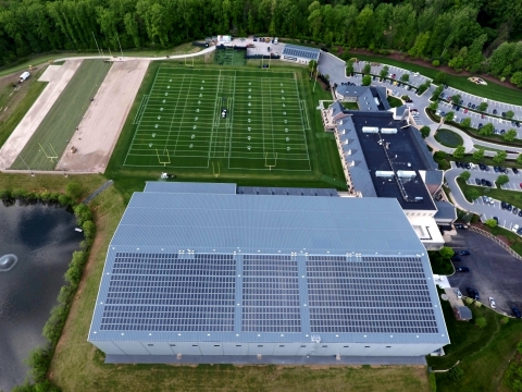 A system of 400 kilowatts of SolarWorld solar panels is generating energy atop the Baltimore Ravens training facility in Owings Mills, Md. (Photo: Business Wire)