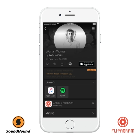 Hear a song you love? Discover what it is in SoundHound and create a Flipagram with that song, automatically. (Photo: Business Wire)