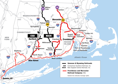 Headquartered in Worcester, Mass., and operating in Rhode Island, Massachusetts, Connecticut and New York, P&W is contiguous with G&W's New England Central Railroad (NECR) and Connecticut Southern Railroad (CSO)(Photo: Business Wire)