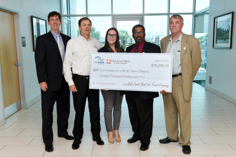 The Committee for a Better New Orleans was awarded a $16,000 grant August 23, 2016, by the Federal Home Loan Bank of Dallas and Gulf Coast Bank & Trust in New Orleans. Pictured from left to right are Greg Hettrick, Guy Williams, Nicole Dillard, Anthony Carter, and Keith Twitchell. (Photo: Business Wire)