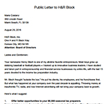 Happy Tax CEO Mario Costanz Public Letter to H&R Block Board of Directors.