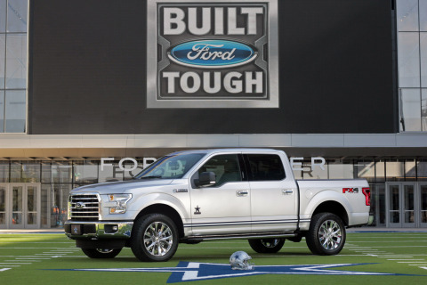 A limited run of 400 Dallas Cowboys edition Ford F-150 trucks feature iconic Cowboys star logo on exterior badging and door sills, with logo embossed in cargo box bed mat as well. (Photo: Business Wire)