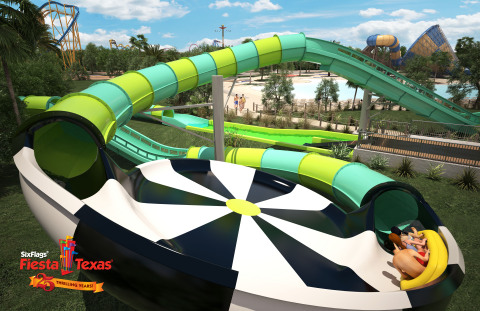 A state-of-the-art water attraction, Thunder Rapids water coaster at Six Flags Fiesta Texas will feature custom-designed inline rafts and water propulsion jets for lightning fast uphill speeds and adrenaline-pumping drops. (Photo: Business Wire)