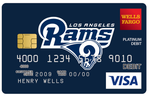 To celebrate the Rams' return to Los Angeles, Wells Fargo is offering new Los Angeles Rams debit and prepaid card designs. Customers can visit Wells Fargo's Card Design Studio® Service on wellsfargo.com and select a Rams-themed design as a way of sharing team spirit for no additional fee. (Photo: Business Wire)