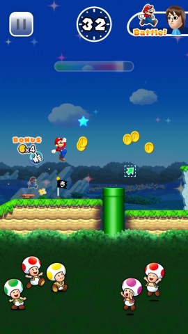 Super Mario Run has a mode in which the player collects coins and heads for the goal, and a mode in which the player competes against the acrobatic moves of other people who have completed the same course. (Photo: Business Wire)