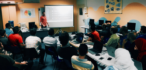 V School's Lead Instructor, Bob Ziroll, teaches Full Stack JavaScript concepts to adult students in a "Coding Bootcamp" in Beirut, Lebanon at the company's first office outside the United States. (Photo: Business Wire) 