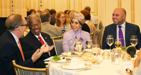 Ameera Binkaram with Majed Al Sewidi and Sir George Alleyne (Photo: Business Wire)