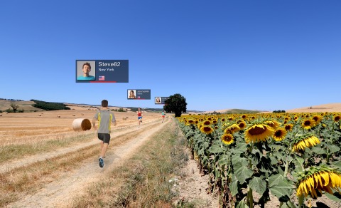 RunSocial™ is a virtual reality technology that allows users to run through scenic locations across the globe alone or with other runners, while tracking pace and distance. (Photo: Business Wire) 