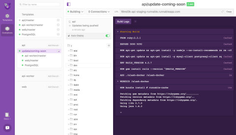 Runnable's user interface. Runnable gives each code branch its own isolated, full-stack environment on-demand, complete with an environment URL, enabling developers to gather feedback in real-time. Environments stay up-to-date with changes to their code branch. (Graphic: Business Wire)