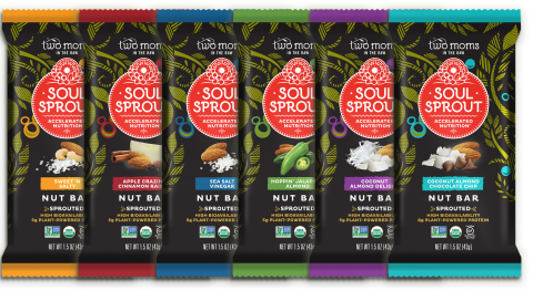 Soul Sprout's New Nut Bars: Sweet 'N Salty, Apple Crazin' Cinnamon Raisin, Sea Salt Vinegar, Hoppin' Jalapeno Almond, Coconut Almond Delight and Coconut Almond Chocolate Chip (Photo: Business Wire)