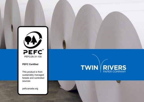 Twin Rivers gains PEFC™ chain of custody certification, a third-party standard dedicated to promoting sustainable fiber sourcing practices. (Graphic: Business Wire)