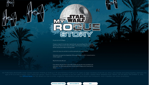 Fans ages 8-12 are encouraged to create their own 2-min 'Rogue Stories' for a chance to win a trip to Lucasfilm. For more information and how to enter the My Rogue Story contest, visit Disney.com/MyRogueStory. (Photo: Business Wire)