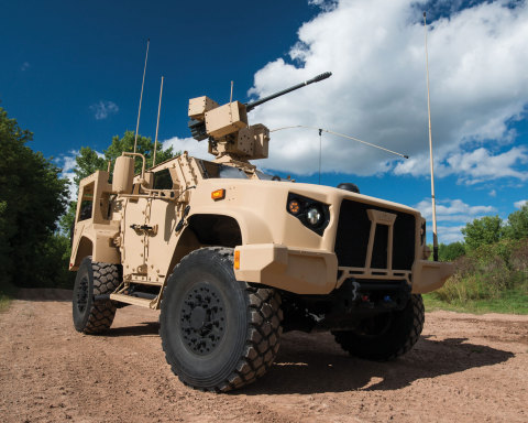 The Oshkosh JLTV is equipped with the EOS R-400S-MK2 remote weapons system and the Orbital ATK M230 LF 30 mm gun (Photo: Business Wire)