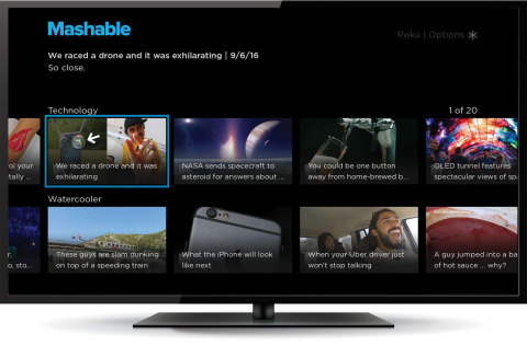 Mashable channel - published with Roku Direct Publisher. (more channel examples are available at http://newsroom.roku.com) (Photo: Business Wire)