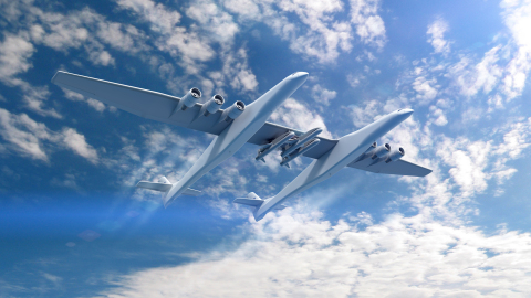 Conceptual rendering of the Stratolaunch Aircraft and the Orbital ATK Pegasus XL air-launch vehicles. (Photo: Business Wire)