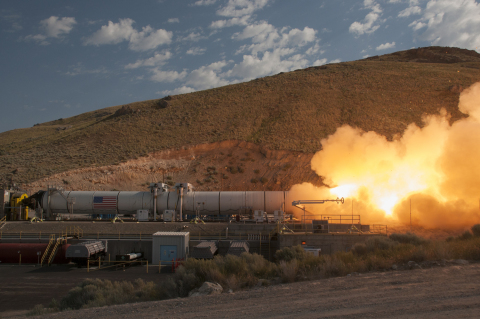 This Orbital ATK-manufactured, full-scale solid rocket booster qualification test motor blasted 3.6 million pounds of thrust during the two minute test in June. Two boosters will provide initial thrust to boost the SLS and Orion off the launch pad. (Photo: Business Wire)