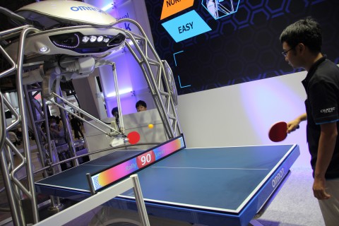 OMRON Corporation held a Guinness World Record certification ceremony for the Omron table tennis robot FORPHEUS, certified as the first robot table tennis tutor by Guinness World Records, at CEATEC JAPAN 2016 on October 3, 2016. (Photo: Business Wire)