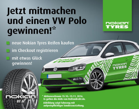 ReifenDirekt.de und Nokian verlosen einen VW Polo im exklusiven Nokian Tyres Branding (Photo: Business Wire)