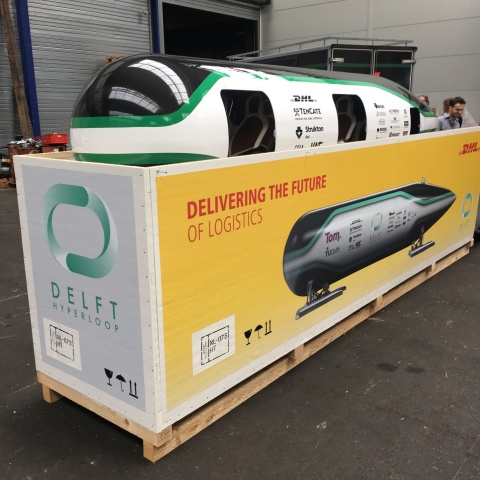 DHL is transporting the Delft Hyperloop in a specially-designed flight case from the Netherlands to California. (Photo: Business Wire)